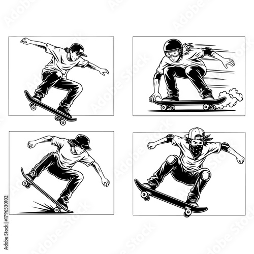 Skateboarder illustrations set