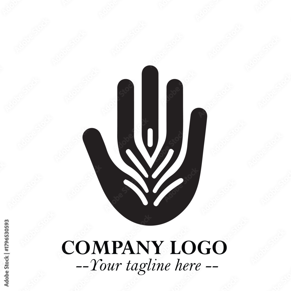 Fototapeta premium Minimalist Black Hand Logo Symbol on White Background in Clean Modern Silhouette Style