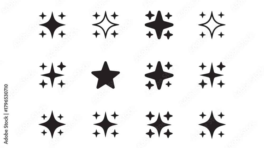 Naklejka premium Collection of star icons simple flat vector glyphs design elements for web and mobile apps isolated on white background