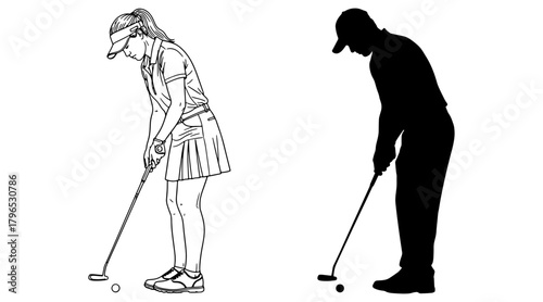 Golfer putting posture illustration
