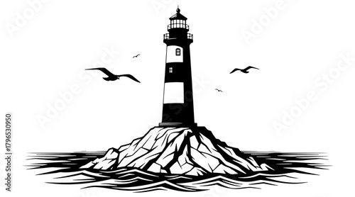 Lighthouse on rocky island