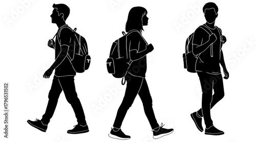 Student silhouettes walking with backpacks