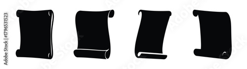 Four black scroll icons with rough hand drawn style simple shapes