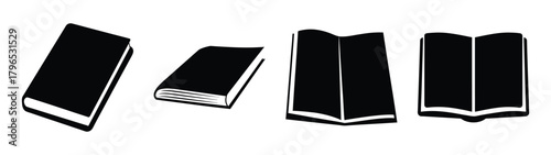 Set of four black books various angles creative writing literature icons