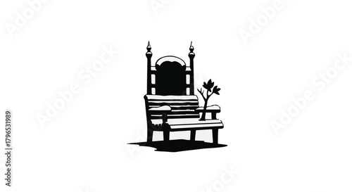 A solitary park bench with a small sapling growing beside it, evoking peace and nature's resilience.