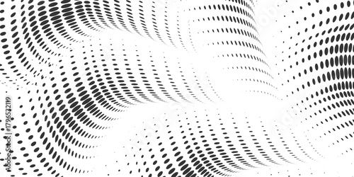 Role halftone background with wavy surface made of gray dots on white poppuler