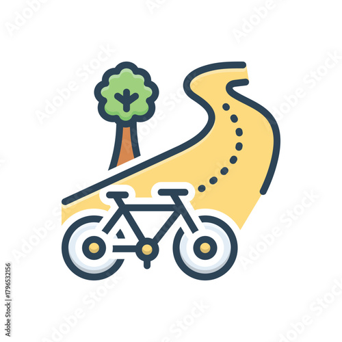 Color illustration icon for cycling path