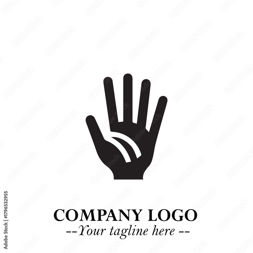 Obraz premium Minimalist Black Hand Logo Symbol on White Background in Clean Modern Silhouette Style
