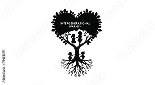 Heart-shaped tree silhouette symbolizing intergenerational connection and family warmth