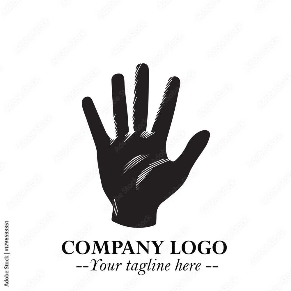 Fototapeta premium Minimalist Black Hand Logo Symbol on White Background in Clean Modern Silhouette Style