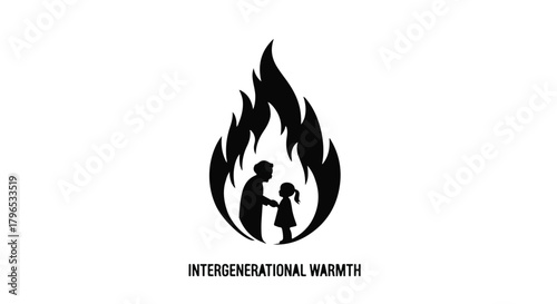 Adult gently guiding a child within a warm, protective flame symbol.