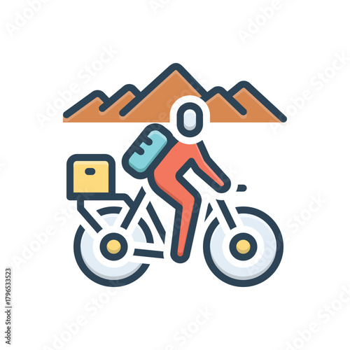 Color illustration icon for bicycle trip