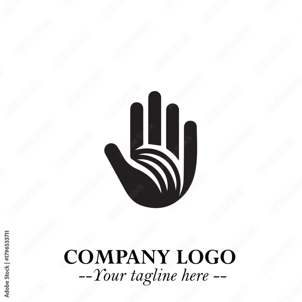 Fototapeta premium Minimalist Black Hand Logo Symbol on White Background in Clean Modern Silhouette Style