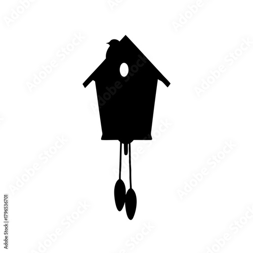 Black silhouette of a traditional cuckoo clock with bird on top