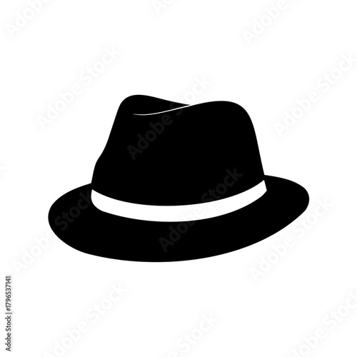 Silhouette of a classic fedora hat with white band accentuating its style