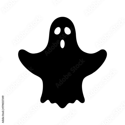 Simple and Minimalist Black Silhouette of a Ghost on a White Background