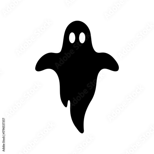 Spooky and Silly Ghost Silhouette Floating on a White Background for Halloween