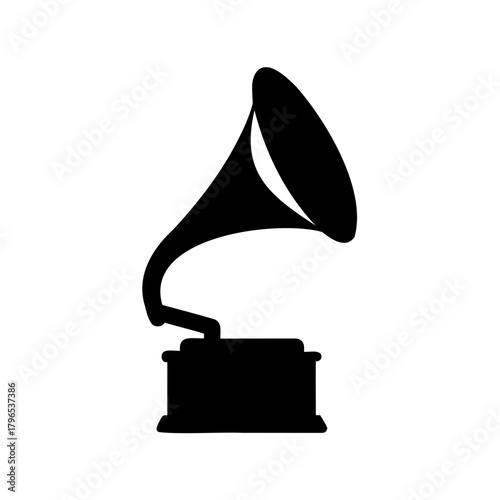 Classic black and white silhouette illustration of vintage gramophone or phonograph