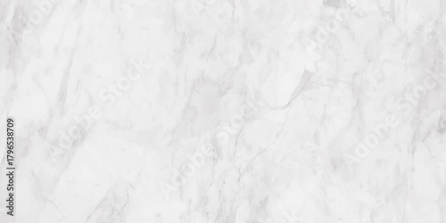 A detailed close up view of a predominantly white marble surface displaying natural veining and textural variations