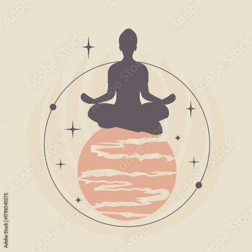 Young girl sitting in yoga lotus pose. Happy relaxed female character performing meditation exercise. Sport fashion girl