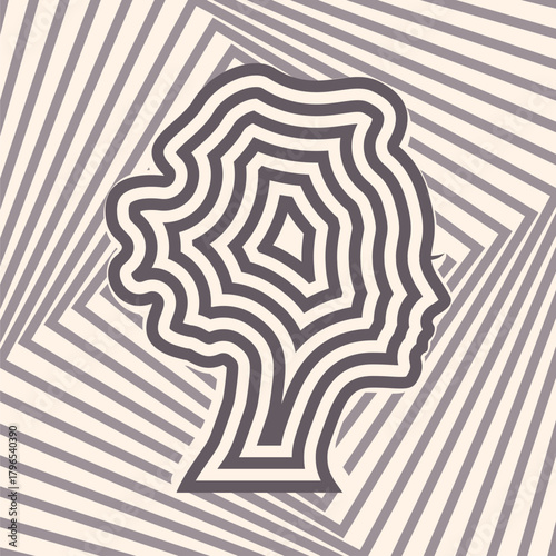 Young woman face represented in stripes. Elegant silhouette of a female head.