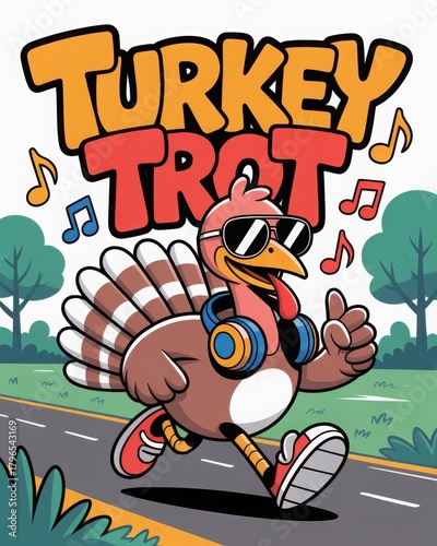 Fun Cartoon Turkey Character in Sunglasses and Headphones for a Festive Celebration