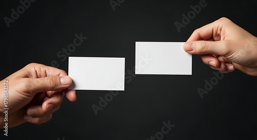 Holding Blank Business Cards Against Black Background