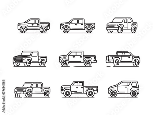 Pickup Truck Line Art Powerful Rugged Design