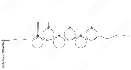 Continuous one line art drawing Christmas balls