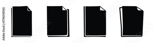 Four black document icons showing folded corners minimalist design for digital use