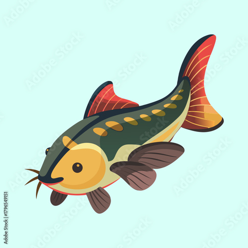 Cartoon illustration of a beautiful freshwater fish with a graceful posture swimming freely