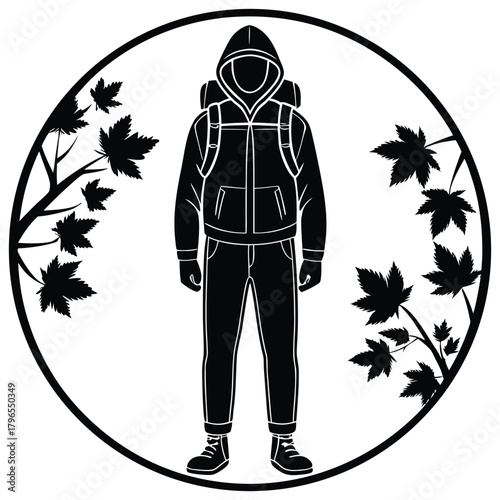 A black silhouette of an autumn camper