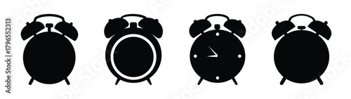 Retro twin bell alarm clock icons collection vintage timepiece symbols