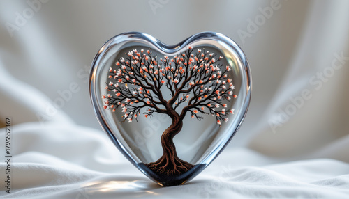 Heartshaped Glass Ornament with Artistic Tree Design
