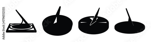 Set of four sundial designs showing time on a sunny day