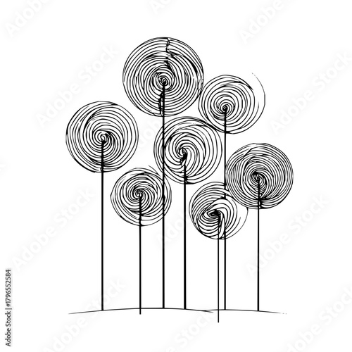 Abstract lollipop garden black and white drawing vector illustration decorative art design element creative art 100