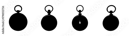 Four classic black pocket watch icons ready for design projects vintage timekeeping symbols
