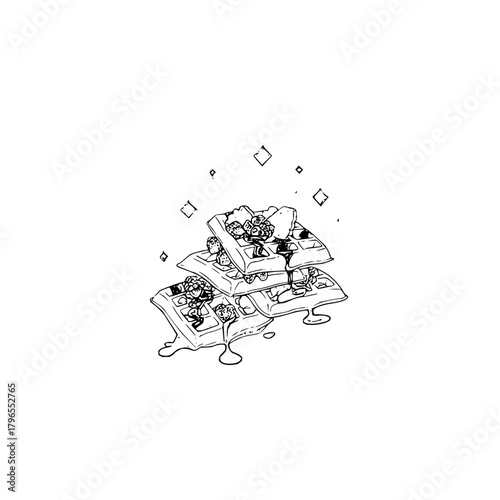 Delicious waffles with berries and syrup vector drawing breakfast food illustration sweet dessert yummy treat