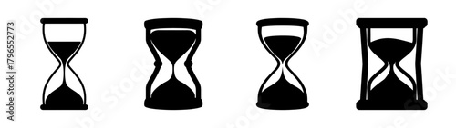 Collection of four diverse hourglass icons representing the passage of time and timelessness