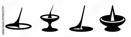 Collection of four stylized sundial icons various designs ancient timekeeping instruments