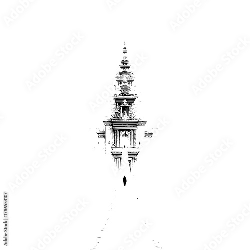 Minimalist monochrome architecture pagoda temple tower structure landscape black and white fine art photography
