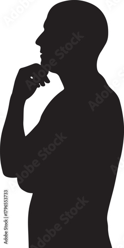 Pensive man's profile silhouette thinking
