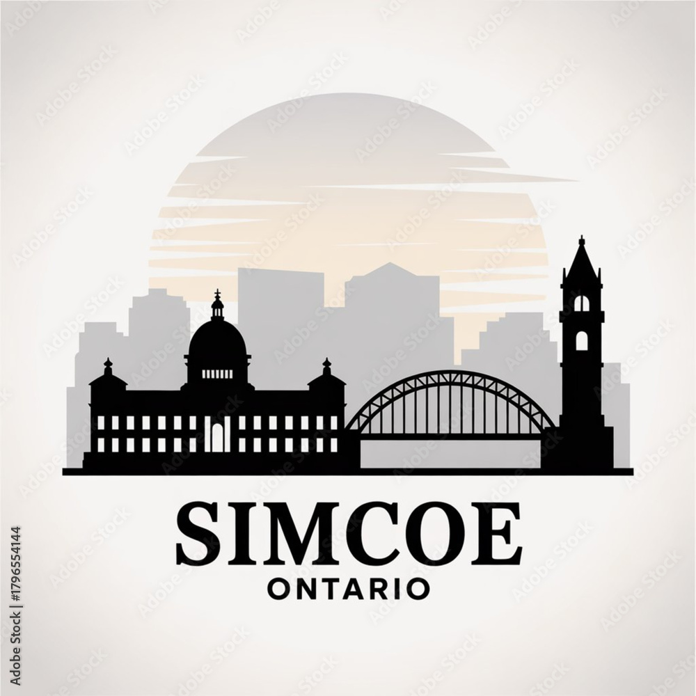 custom made wallpaper toronto digital‎Simcoe Skyline Silhouette — A Southern Ontario Canada Heritage Town Vector Illustration