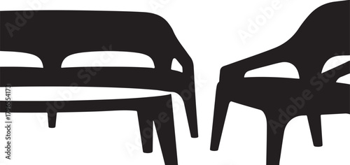 Modern furniture silhouette of a bench and chair
