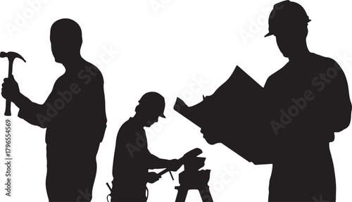 Silhouettes of Construction Workers on a Job Site
