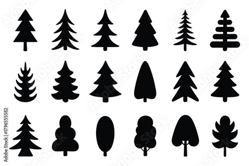 Christmas trees set illustration with winter holiday fir and pine designs