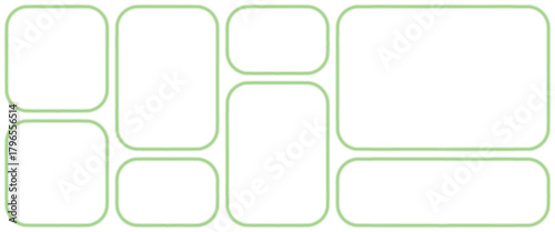 Organized green rounded blank frames layout for content display