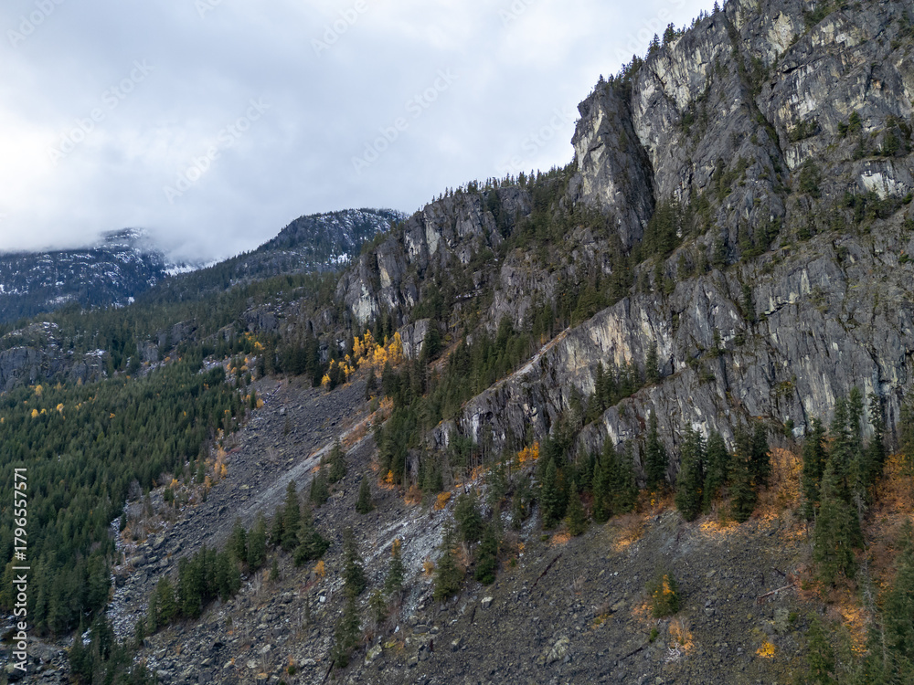 Fototapeta premium Autumn Mountain Cliff and Forest Valley in British Columbia, Canada with Pine Trees