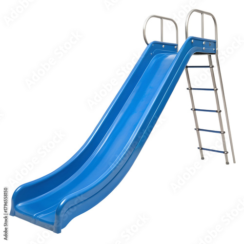 Watercolor Blue Plastic Playground Slide with Metal Ladder isolated on a transparent background