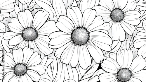 Black - and - White Daisy Floral Pattern for Decorative and Design Purposes